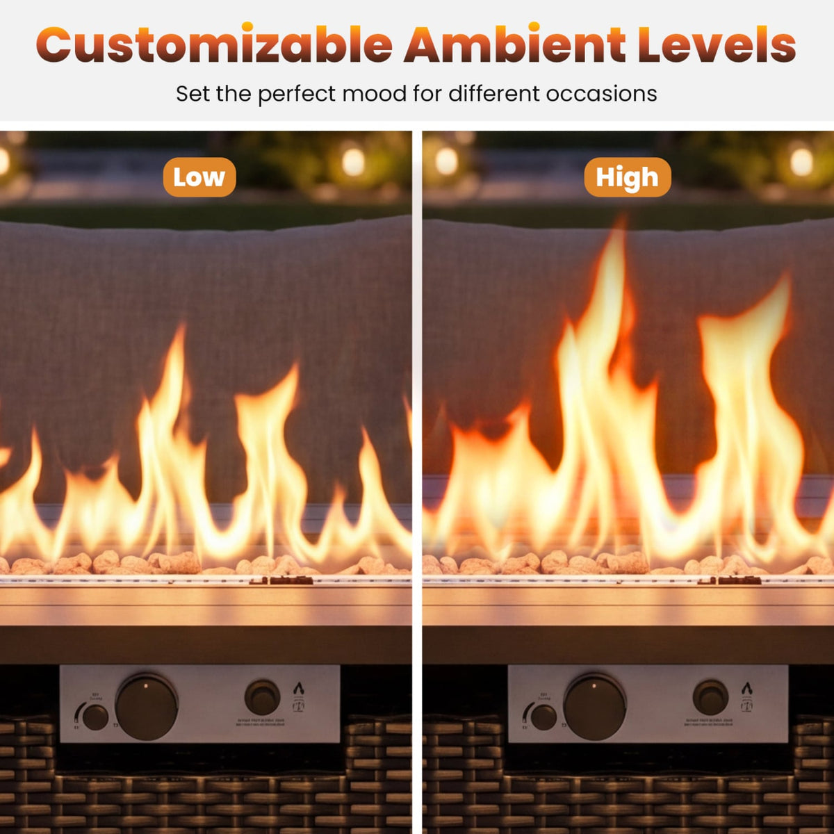 44.5 Inch Propane Fire Pit Table Rattan Gas 2-in-1 with Stainless Steel Burner-Black & Gray