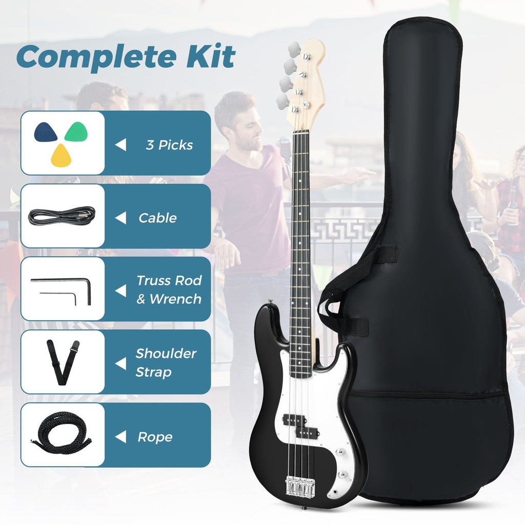 45.5 Inch Electric Bass Guitar with Double Pickups and Gig Bag for Beginners-Black