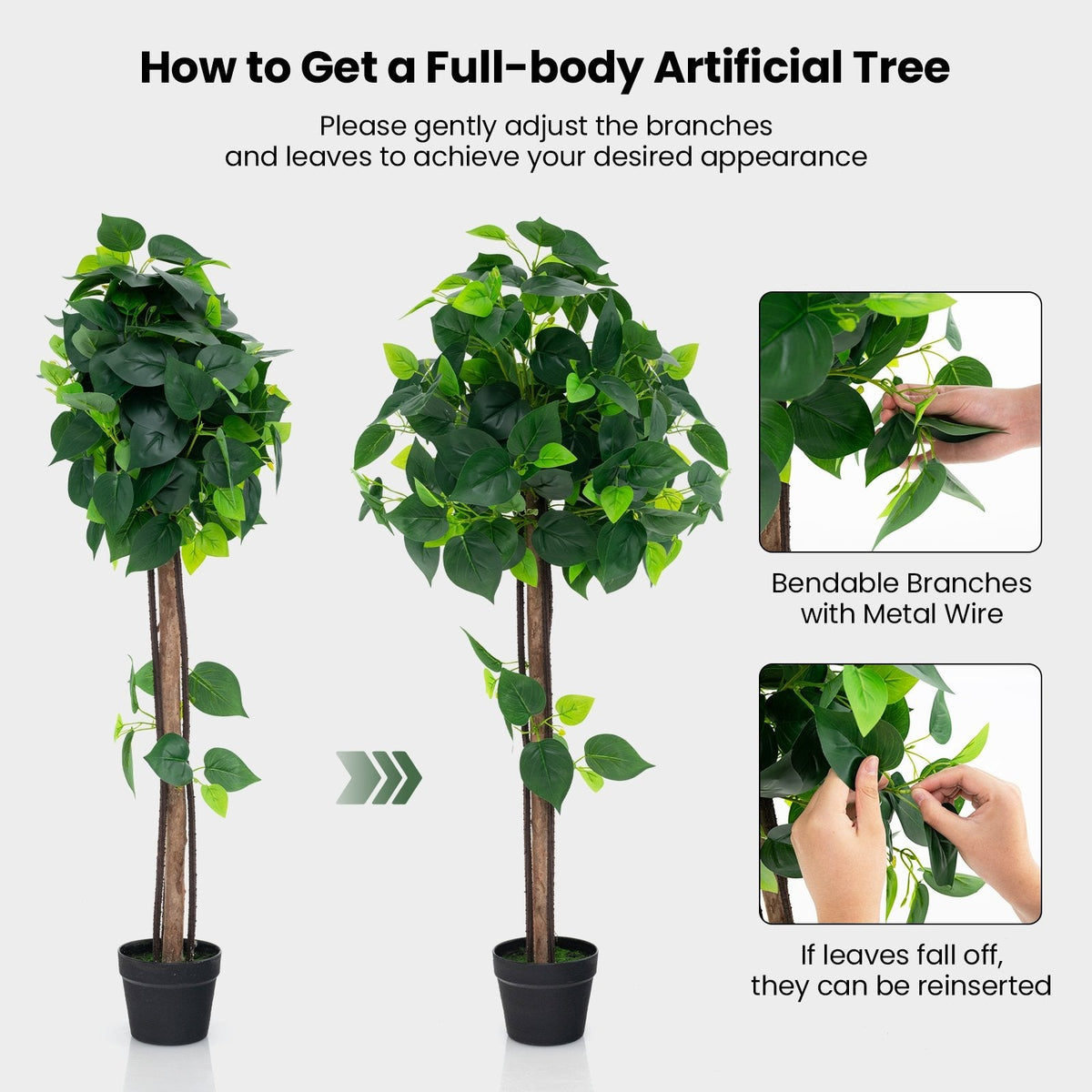 45 Inches Artificial Hydrangea Tree with Real Wood Trunk and Realistic Hydrangea Leaves