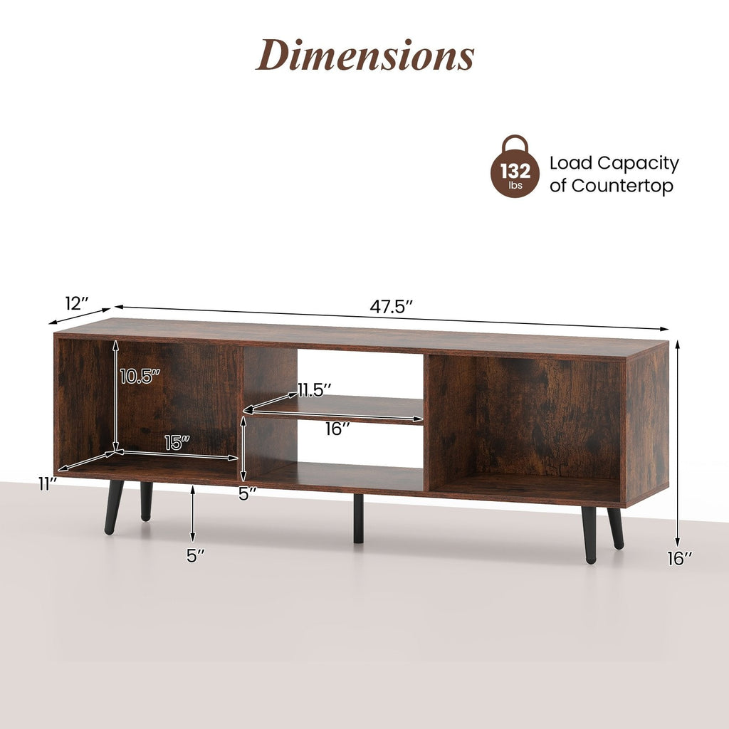 47.5 Inches TV Stand for 55-Inch TV with Compartments and Metal Legs-Rustic Brown