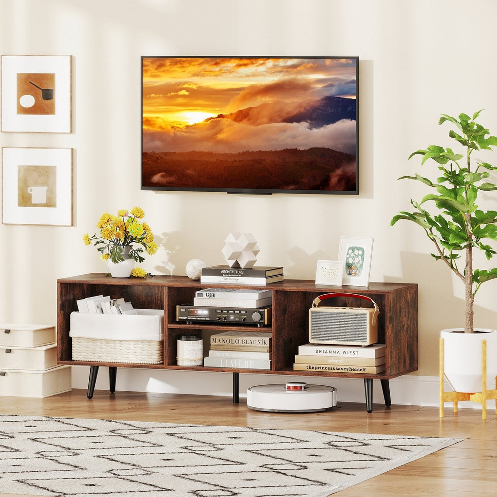 47.5 Inches TV Stand for 55-Inch TV with Compartments and Metal Legs-Rustic Brown