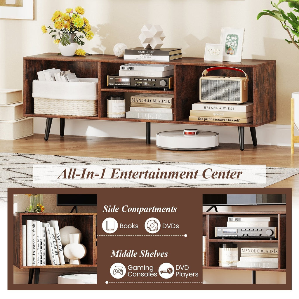 47.5 Inches TV Stand for 55-Inch TV with Compartments and Metal Legs-Rustic Brown