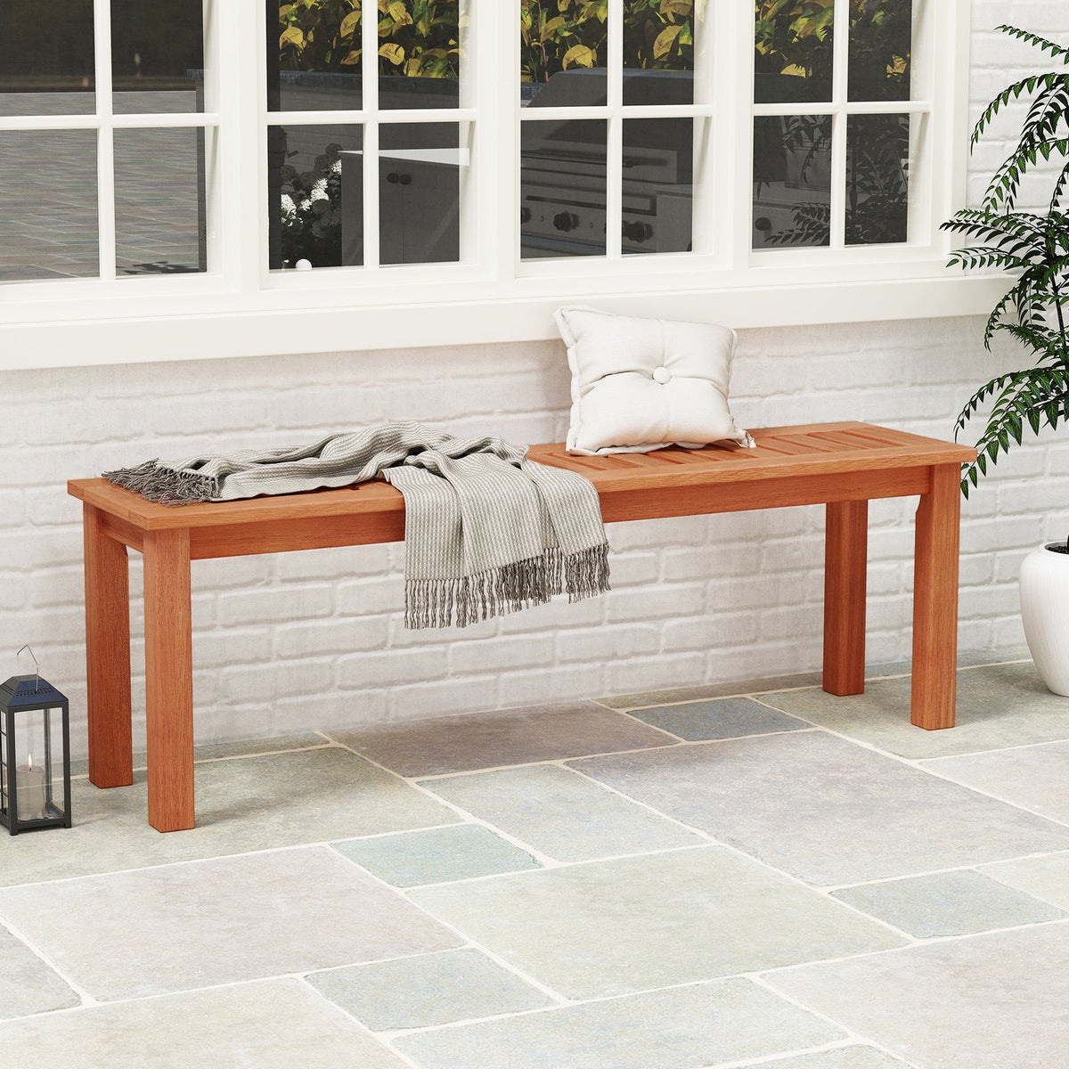 47 Inch Patio Wood Bench with Slatted Seat 2-Person