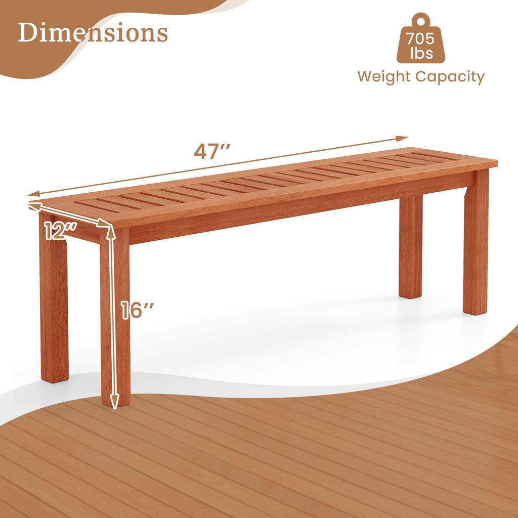 47 Inch Patio Wood Bench with Slatted Seat 2-Person