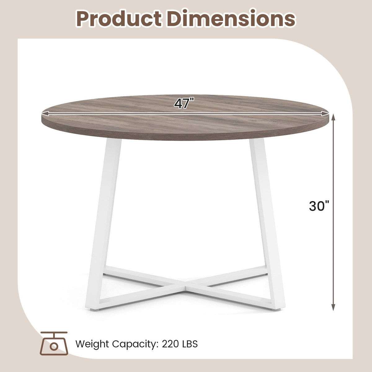 47 Inch Round Dining Table with Stable X-shaped Base and Round Thickened Tabletop-Natural