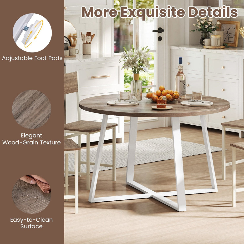 47 Inch Round Dining Table with Stable X-shaped Base and Round Thickened Tabletop-Natural