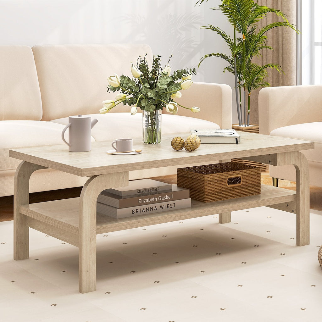 47 Inch Rectangular Coffee Table with Open Shelf, Oak Look Finish
