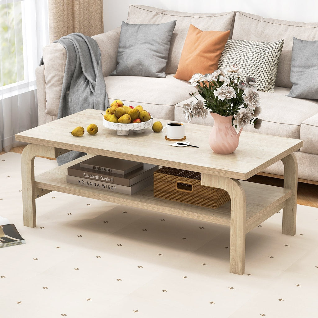 47 Inch Rectangular Coffee Table with Open Shelf, Oak Look Finish