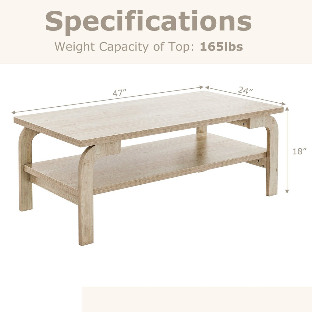 47 Inch Rectangular Coffee Table with Open Shelf, Oak Look Finish