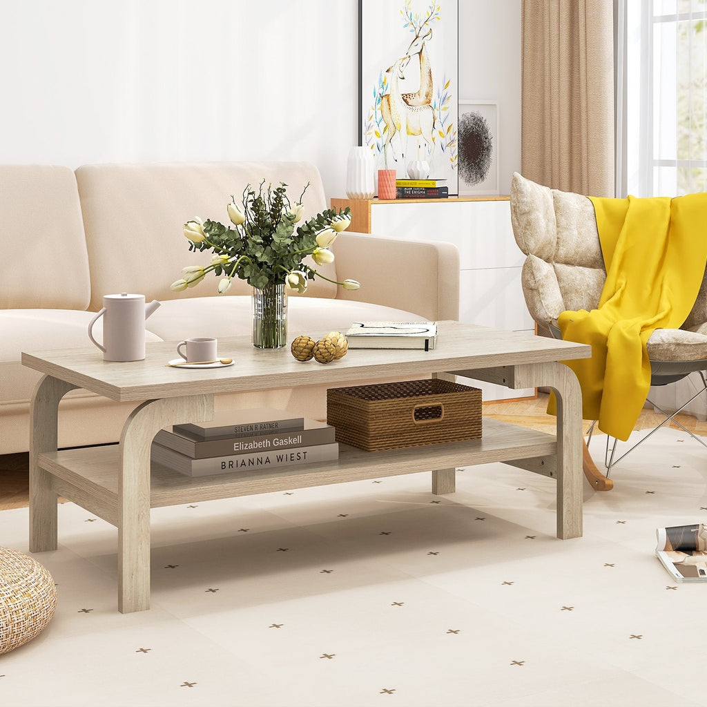 47 Inch Rectangular Coffee Table with Open Shelf, Oak Look Finish