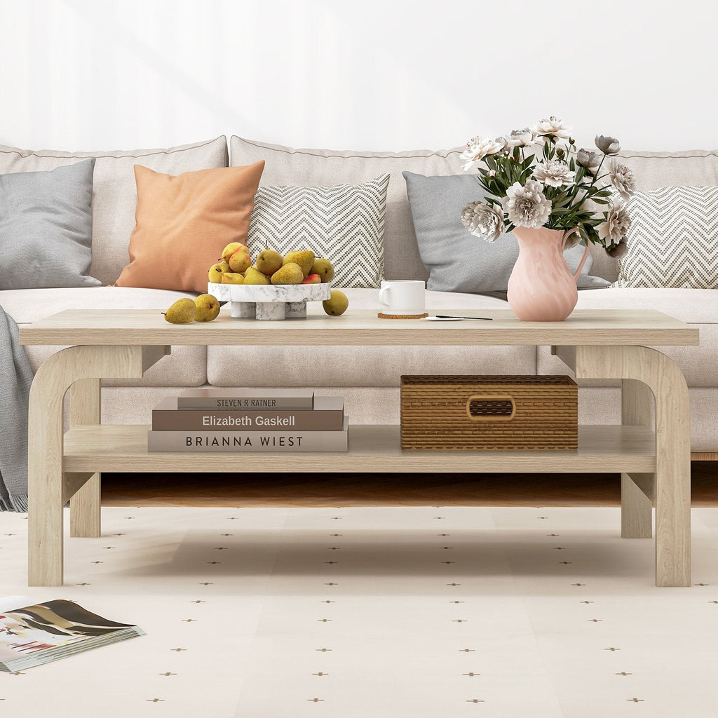 47 Inch Rectangular Coffee Table with Open Shelf, Oak Look Finish