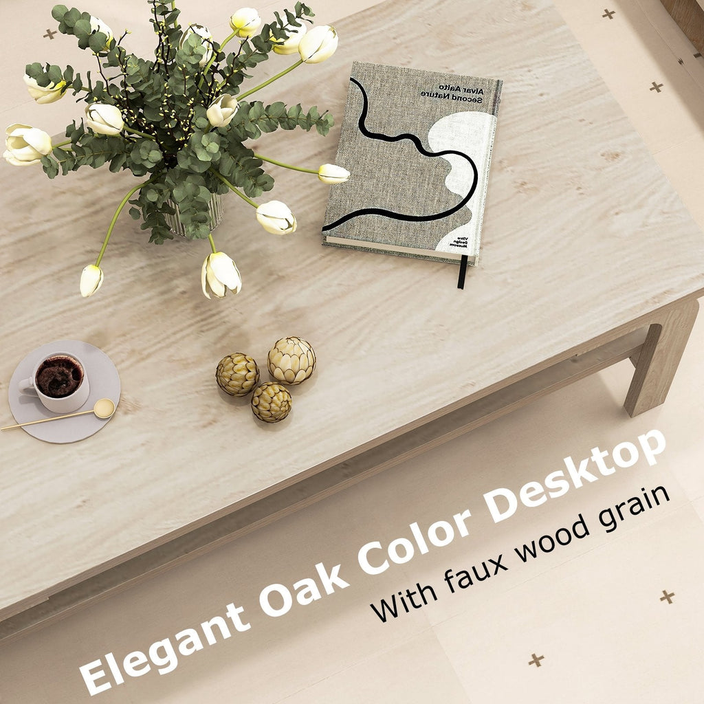 47 Inch Rectangular Coffee Table with Open Shelf, Oak Look Finish