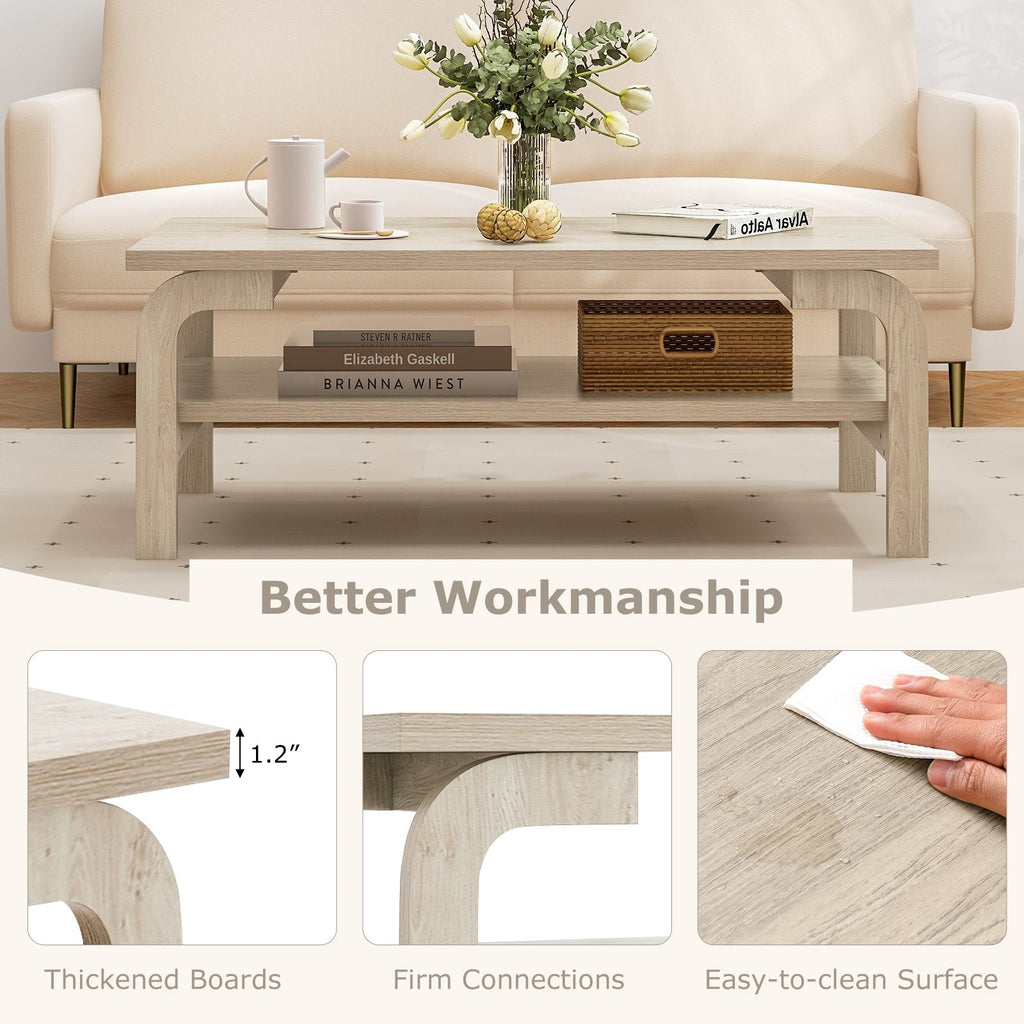 47 Inch Rectangular Coffee Table with Open Shelf, Oak Look Finish
