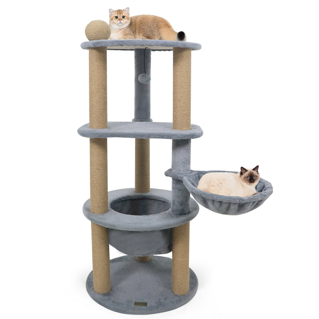 47 Inch Cat Tower with Rotatable Basket Bed, Deep Nest and Scratching Ball, Gray