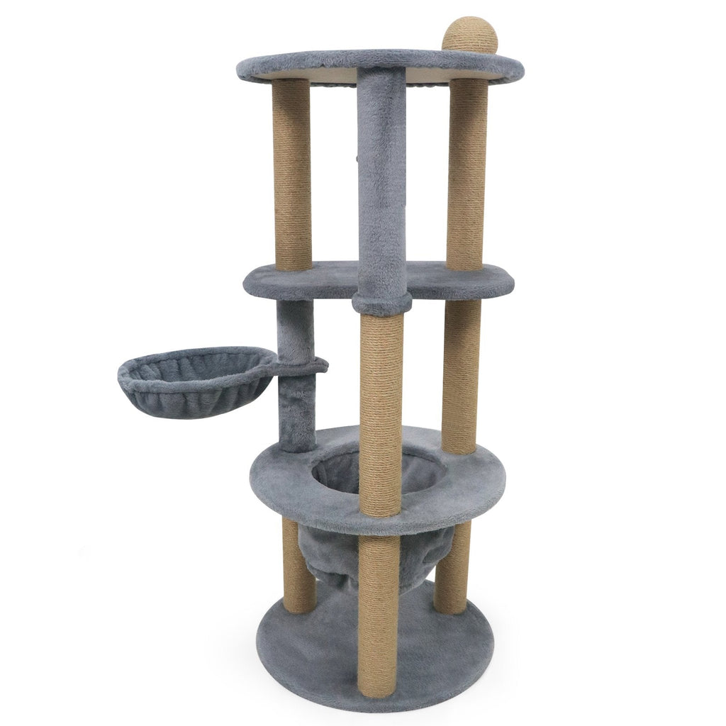 47 Inch Cat Tower with Rotatable Basket Bed, Deep Nest and Scratching Ball, Gray