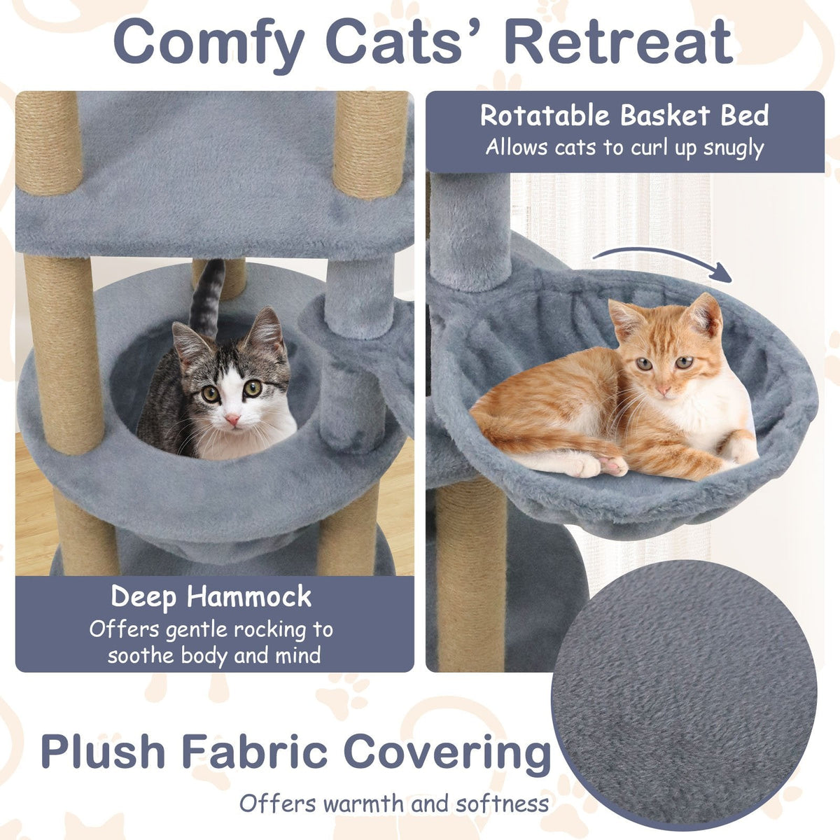 47 Inch Cat Tower with Rotatable Basket Bed, Deep Nest and Scratching Ball, Gray