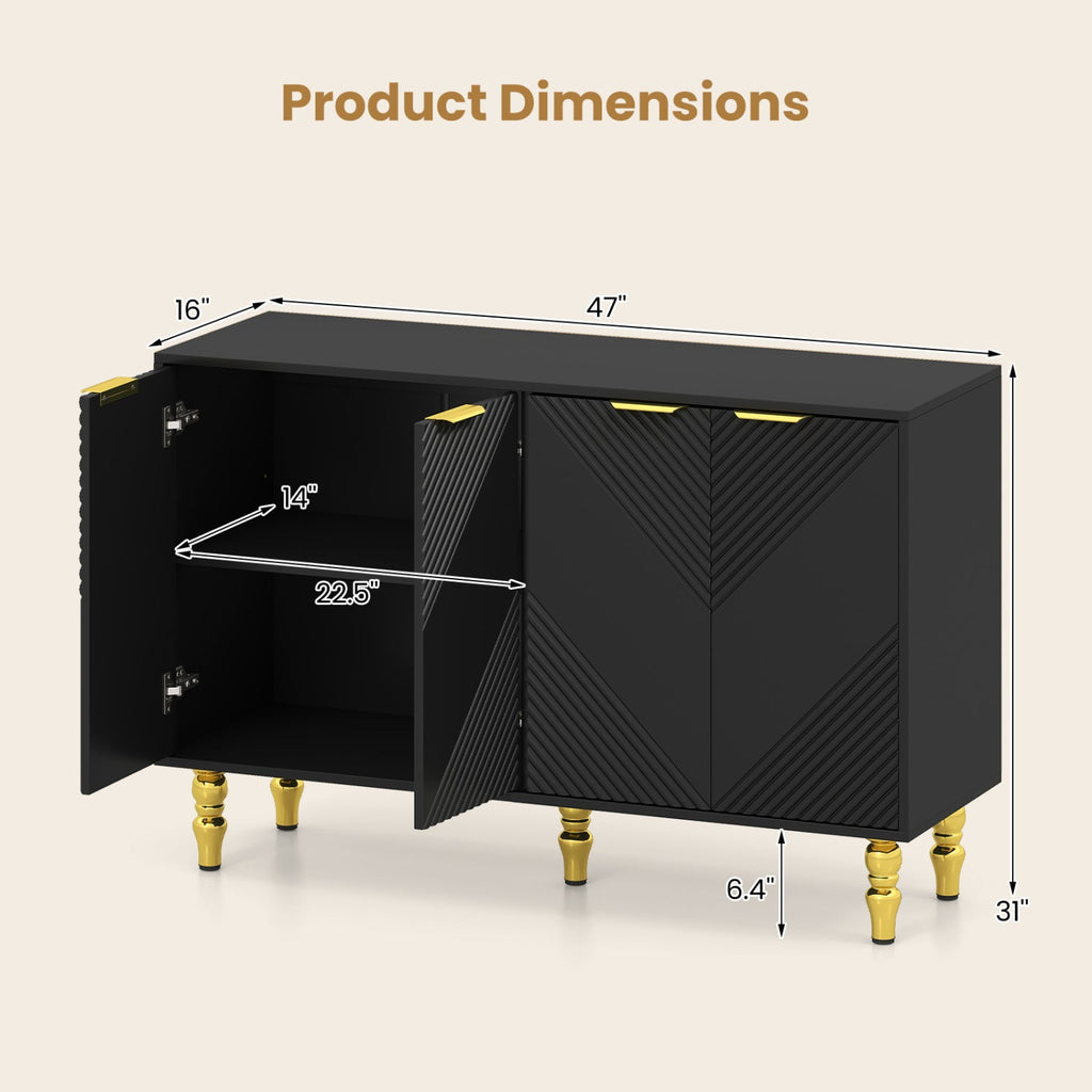 47 inches Sideboard Buffet Cabinet with 4 Chevron Fluted Doors & Anti-Toppling Devices for Kitchen-Black