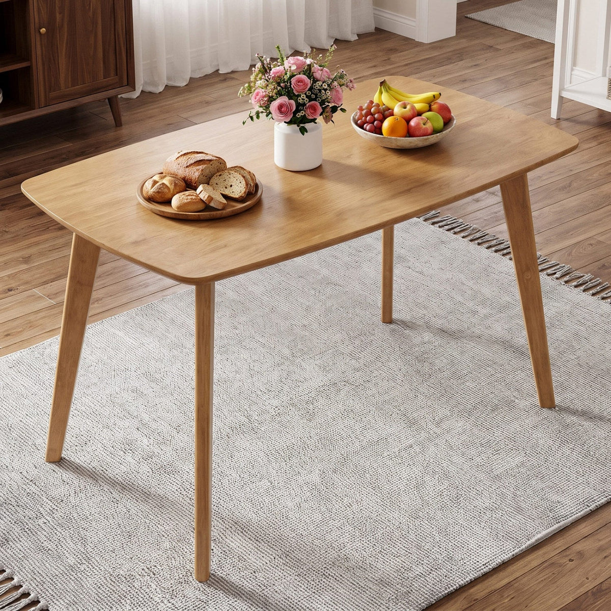 47 inches Solid Wood Dining Table for 4 People with Rounded Edges-Natural
