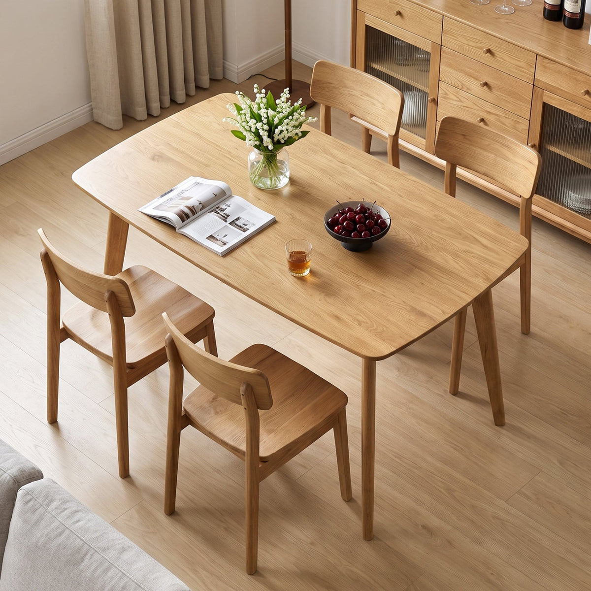 47 inches Solid Wood Dining Table for 4 People with Rounded Edges-Natural