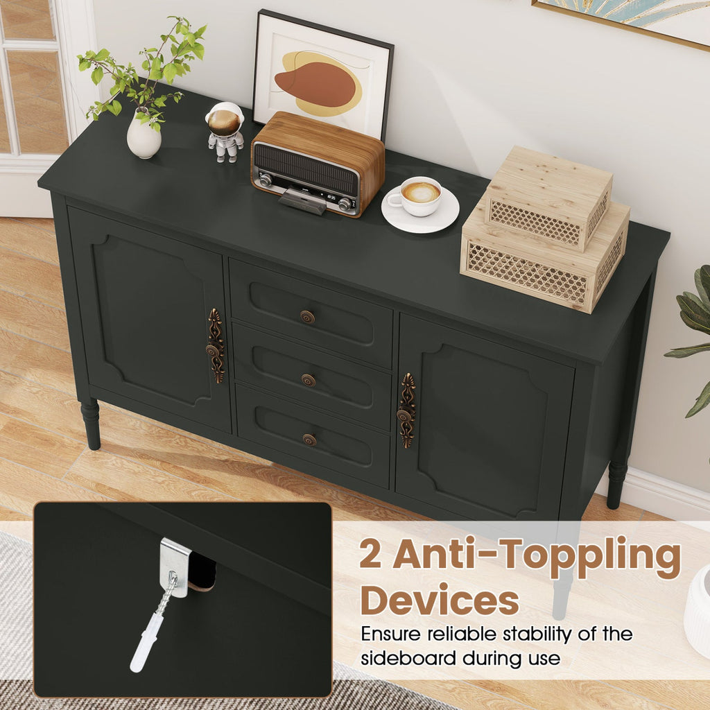 47 inches Vintage Buffet Cabinet with 3 Drawers 2 Cabinets and Adjustable Shelves for Dining Room-Green