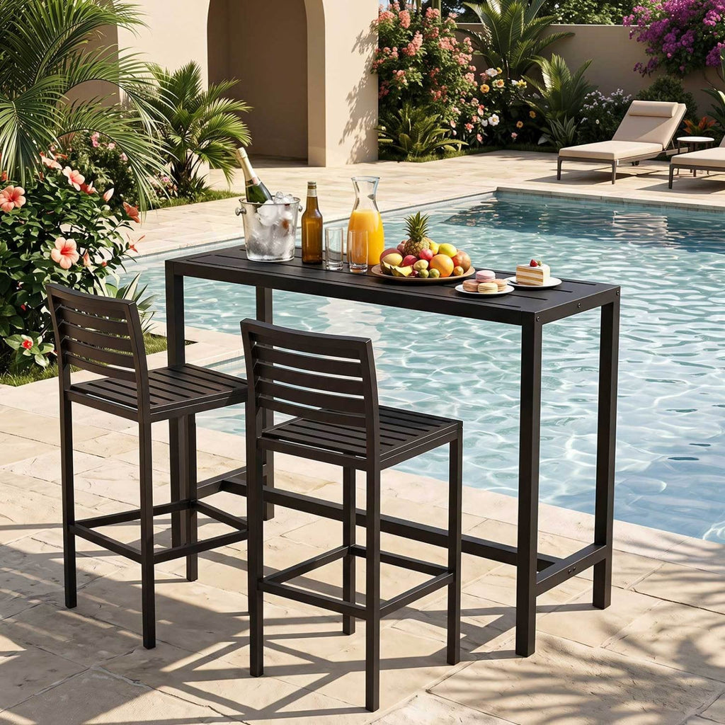 48/55 Inch Outdoor Bar Table with Waterproof Top and Heavy-duty Metal Frame-M