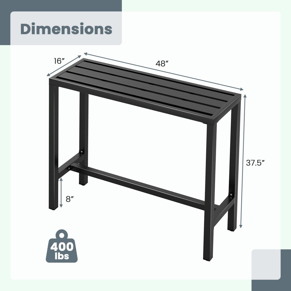 48/55 Inch Outdoor Bar Table with Waterproof Top and Heavy-duty Metal Frame-M