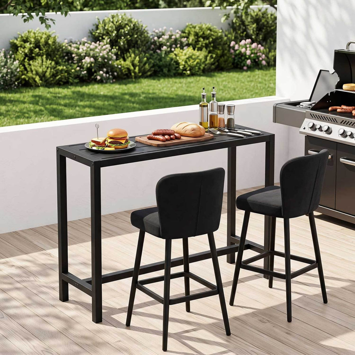 48/55 Inch Outdoor Bar Table with Waterproof Top and Heavy-duty Metal Frame-M