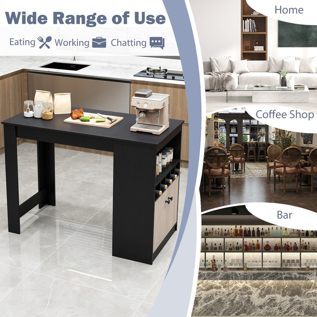 48 Inch Bar Table with Storage Cabinet and Wine Rack-Black