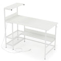 48 Inch Computer Desk with Power Outlets and Storage Shelves-White