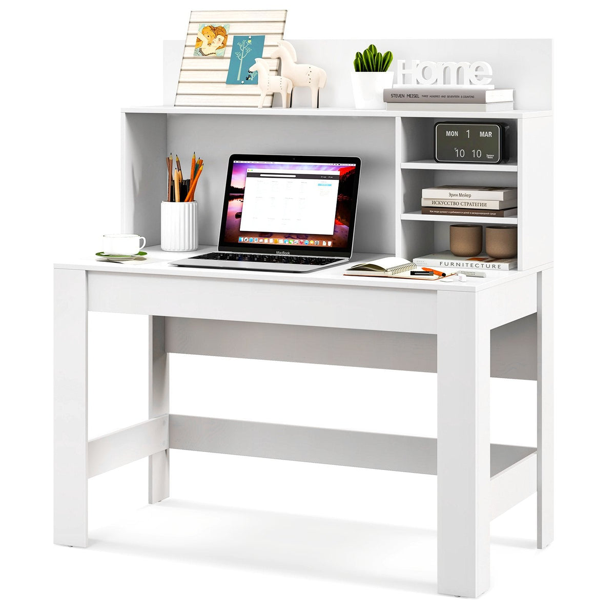 48 Inch Writing Computer Desk with Anti-Tipping Kits and Cable Management Hole-White