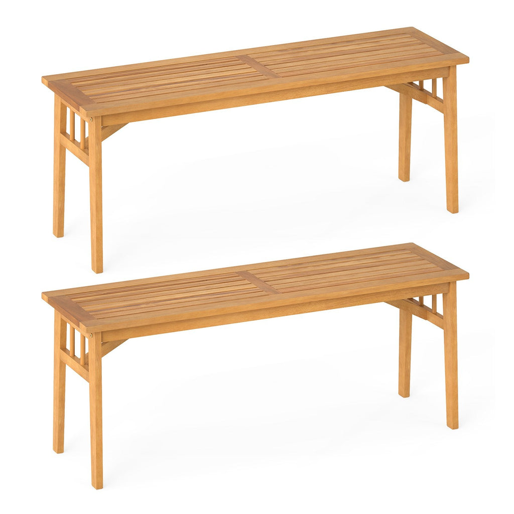 48 Inches Acacia Wood Bench with Breathable Slat Seat and Stable Triangular Structure-1