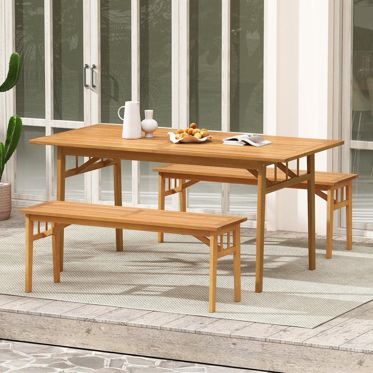 48 Inches Acacia Wood Bench with Breathable Slat Seat and Stable Triangular Structure-1