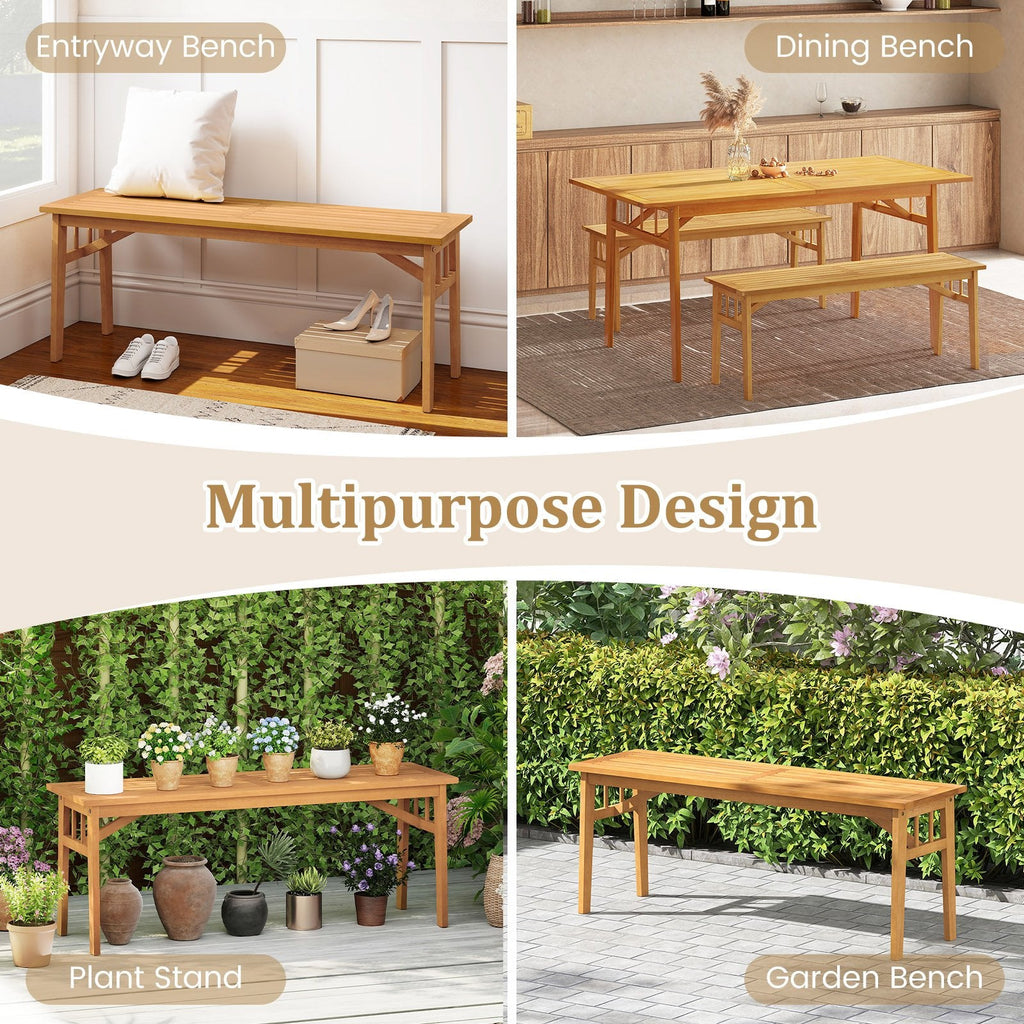 48 Inches Acacia Wood Bench with Breathable Slat Seat and Stable Triangular Structure-1
