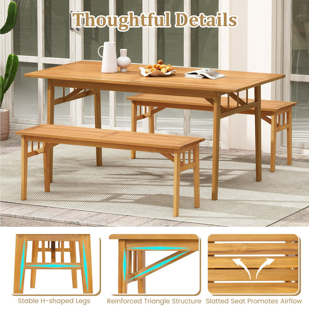 48 Inches Acacia Wood Bench with Breathable Slat Seat and Stable Triangular Structure-1