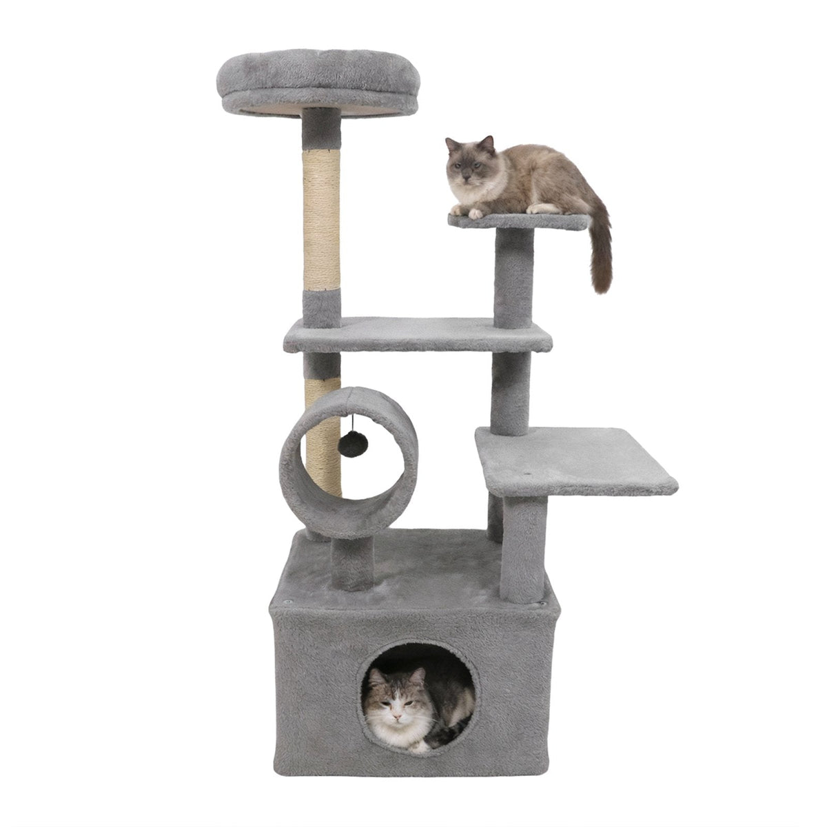 48 Inch Light Gray Cat Tree with Spacious Condo, Tunnel and Three Platforms
