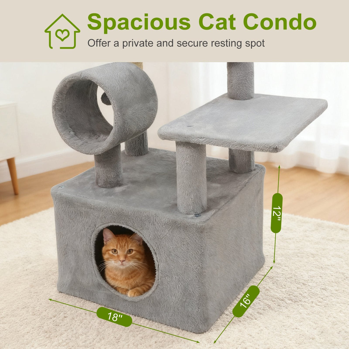 48 Inch Light Gray Cat Tree with Spacious Condo, Tunnel and Three Platforms