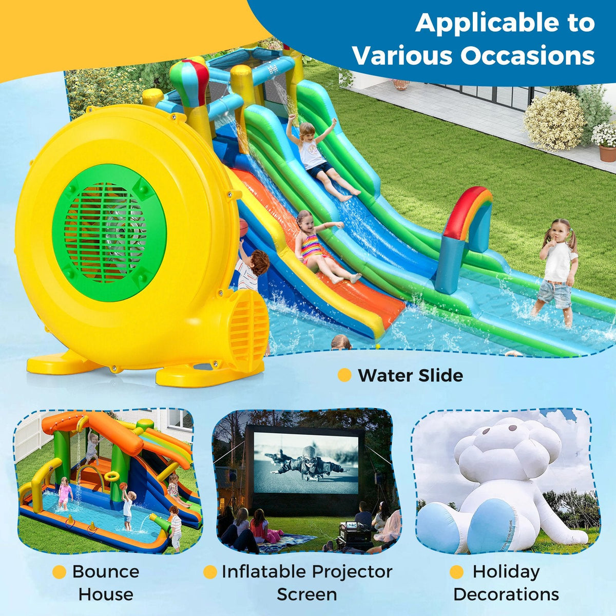 480W Bounce House Blower with Handle and Ground Stakes