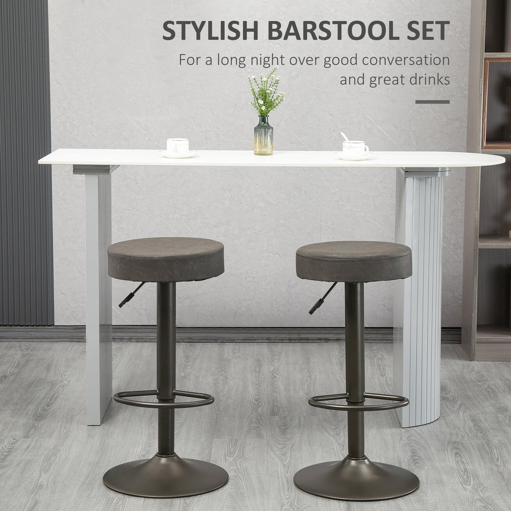 Modern Adjustable Bar Stools Set of 2, Swivel Barstool with Footrest, PU Leather Round Top for Kitchen, Dark Grey