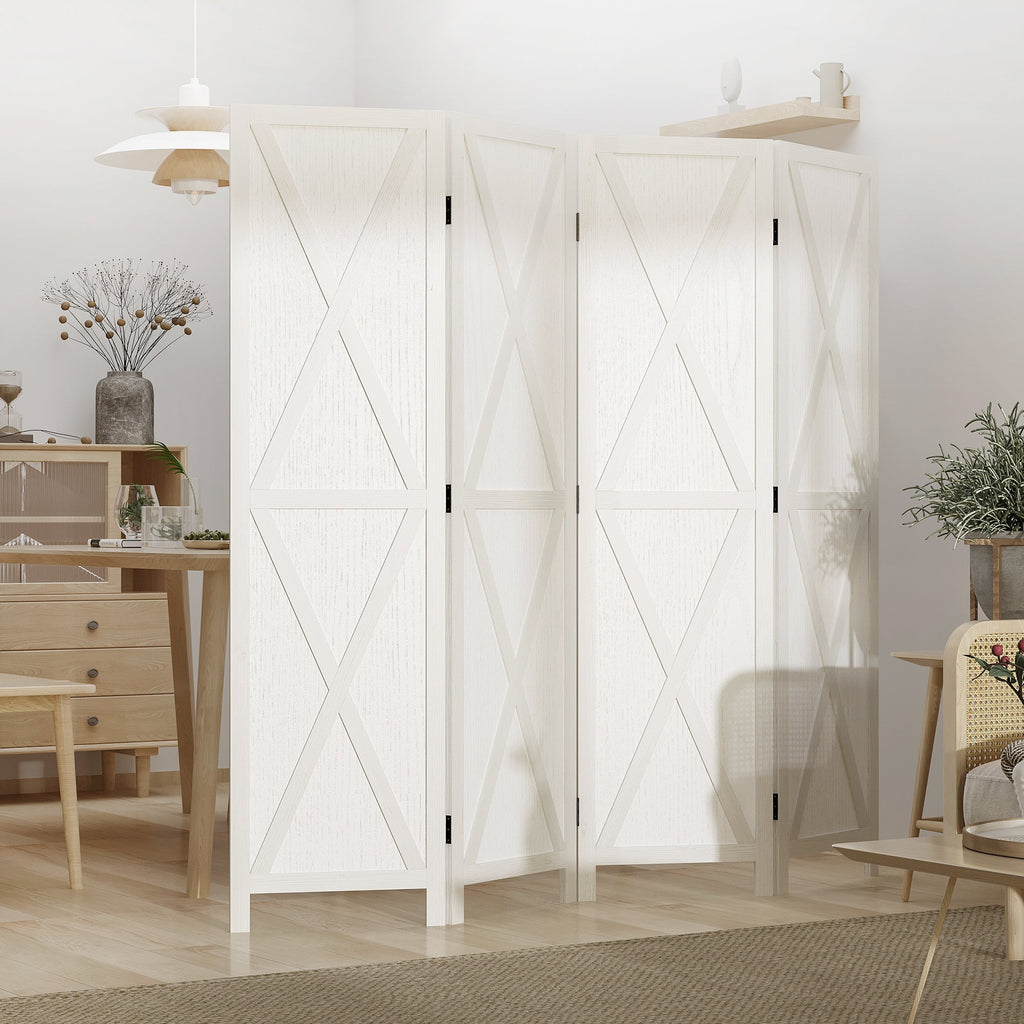 4-panel Wall Partition Farmhouse Room Separator with Foldable Design Wooden Frame 5.6FT, Walnut