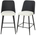 Bar Stools Set of 2, 26" Counter Height Bar Stools with PU Backrest, Linen-look Fabric Seat, Black