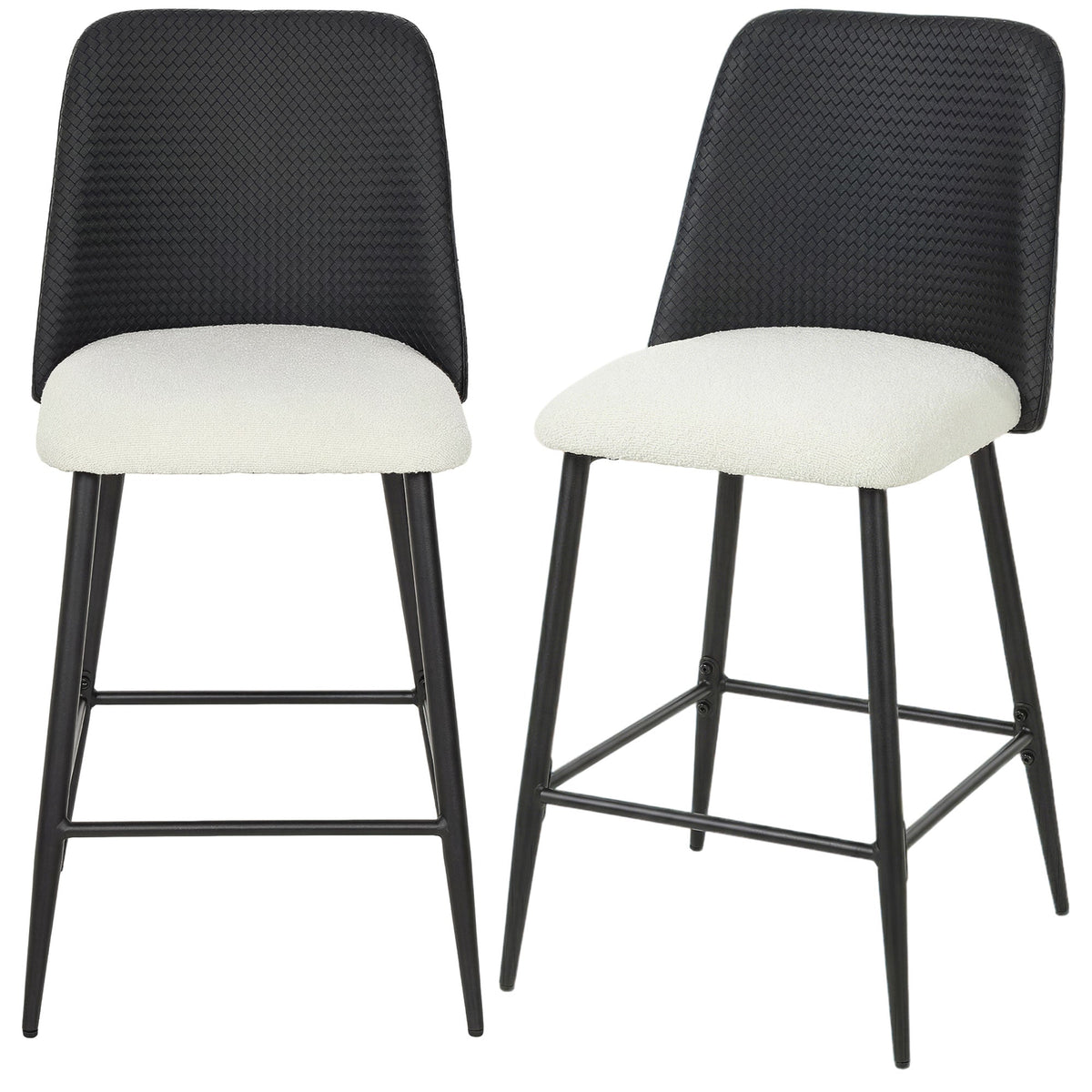 Bar Stools Set of 2, 26" Counter Height Bar Stools with PU Backrest, Linen-look Fabric Seat, Black
