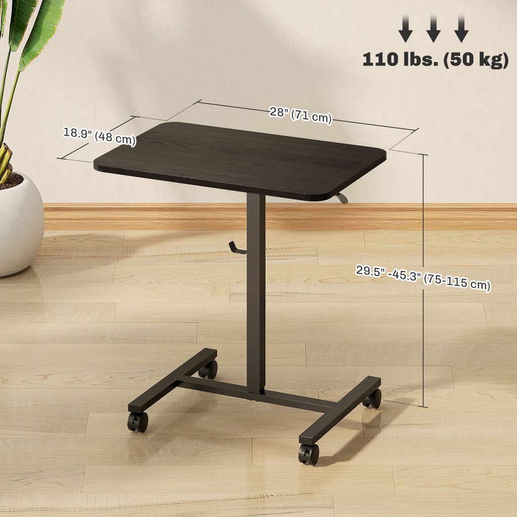 Height Adjustable Standing Desk, Pneumatic Sit Stand Desk with Wheels and Headphone Hook, Grey Wood Grain