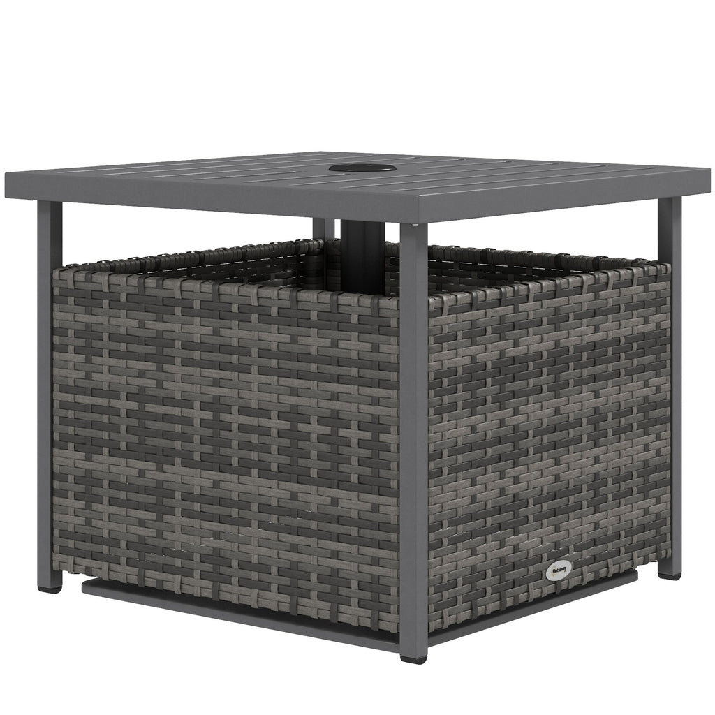 Rattan Coffee Wicker Patio Table w/ Umbrella Hole for Backyard Mixed-Grey