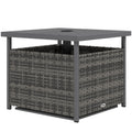 Rattan Coffee Wicker Patio Table w/ Umbrella Hole for Backyard Mixed-Grey