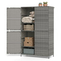4-Door Rattan Vertical Storage Shed with Adjustable Shelves-Gray