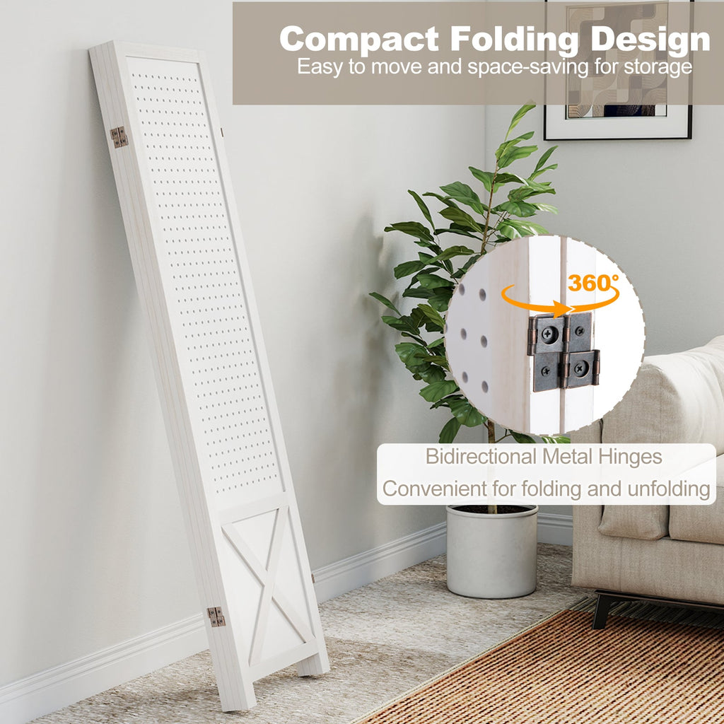 4-Panel Pegboard Room Divider 67 Inches Tall Foldable Privacy Screen