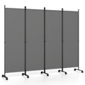 4-Panel Room Divider with Lockable Wheels for Living Room-Gray