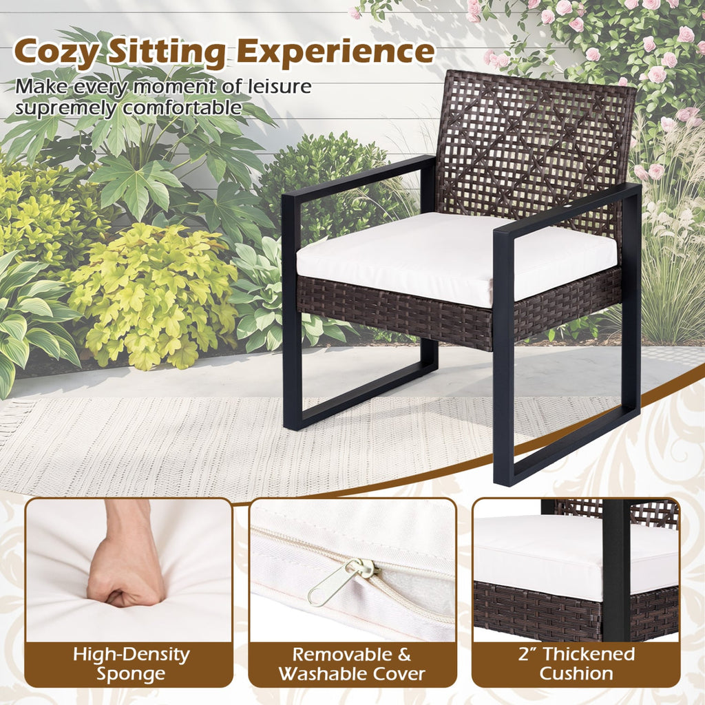 4 Piece Diamond Weave Wicker Patio Set with Acacia Coffee Table, Brown and Black