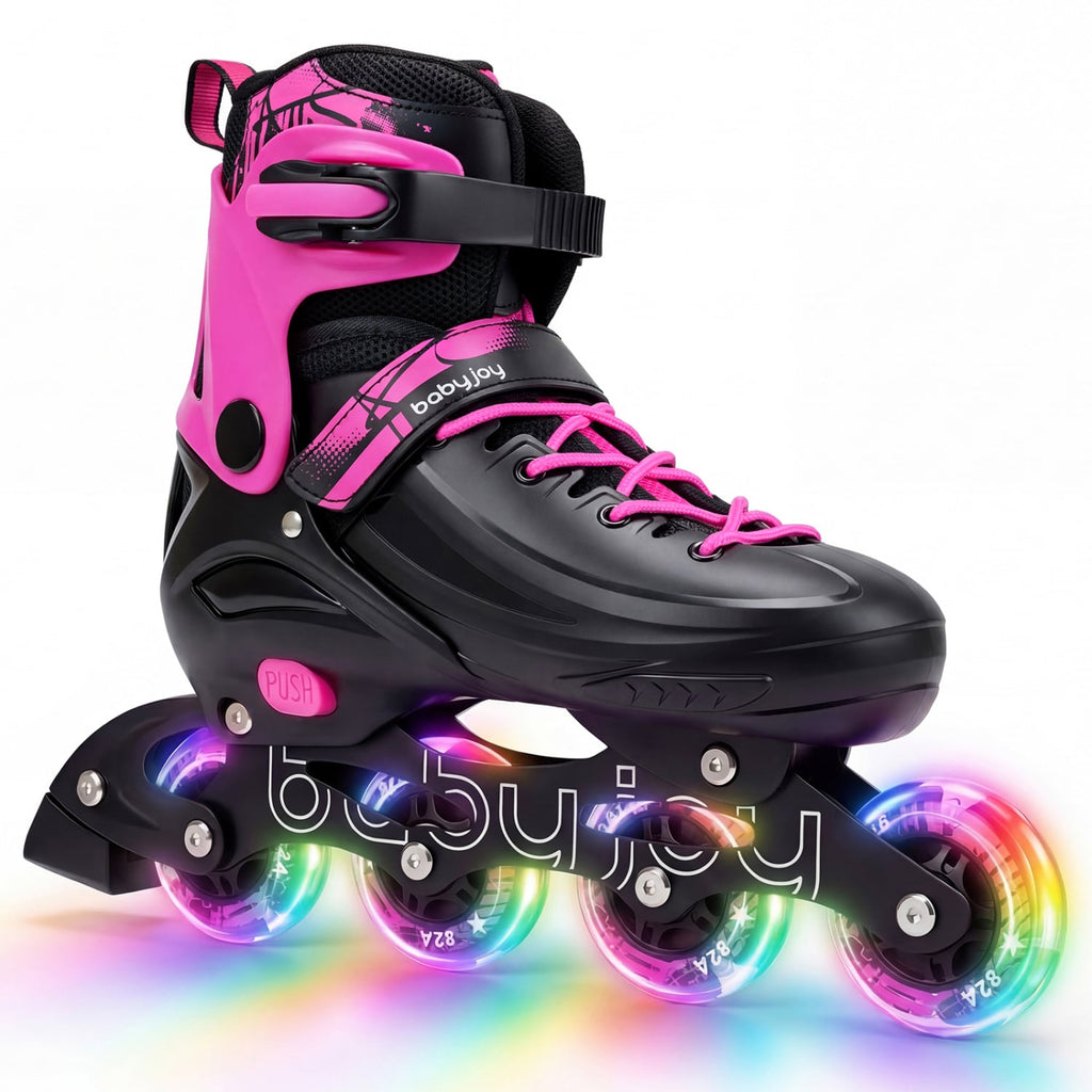 4-Size Adjustable Light-Up Kids Inline Skates for Kids Ages 9-14-Pink
