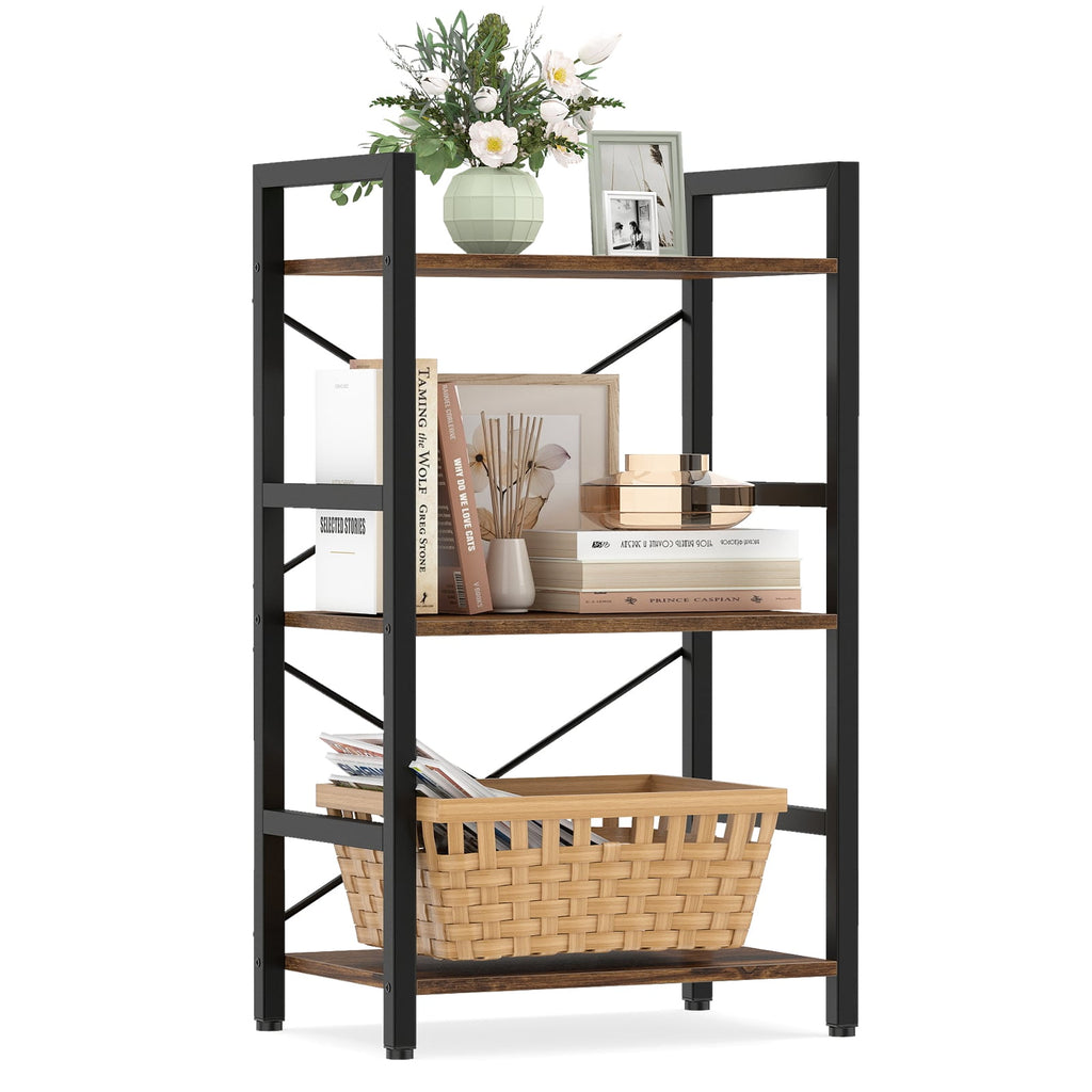 4-Tier Bookshelf with Metal Frame and Wooden Storage Racks for Study-Rustic Brown
